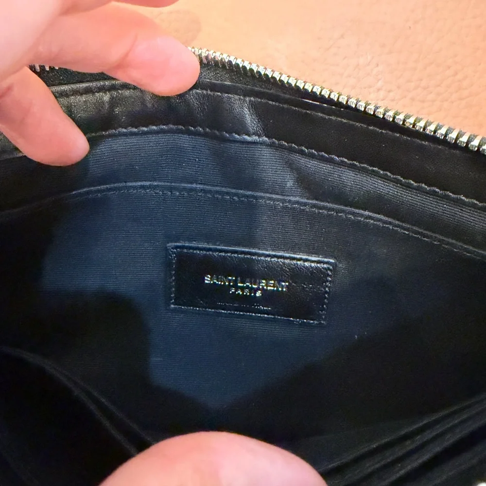 Saint Laurent YSL Monogram Quilted Leather Wristlet Clutch Black - Picture 3 of 7